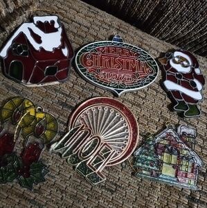 Vintage Hallmark Christmas Ornaments Tiffany Stained Glass Style 6pcs Beautiful